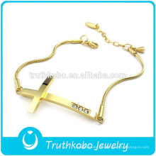 Neue Custom Design 18 Karat Gold Dünne Kette Hallmark Edelstahl Frauen Kristall Kreuz Armband für Handgelenk Made In China